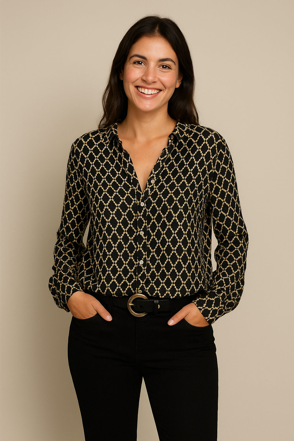 HERBERGER | Damen Bluse mit V-Ausschnitt und klassischem Muster luftig & leicht