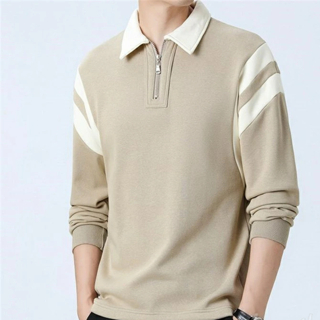 Strukturweg Herren Langarm Polo-Shirt