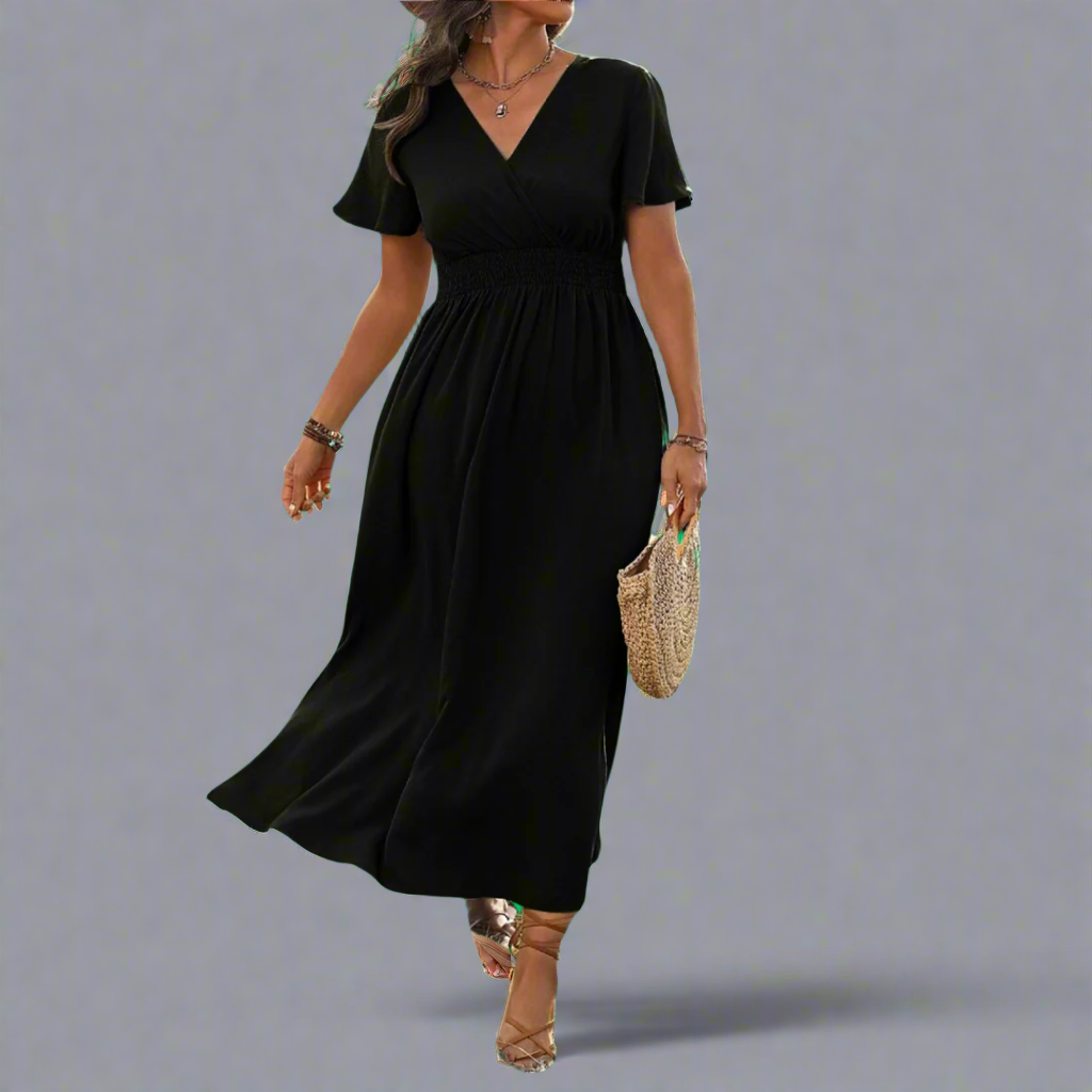 Anna Boho-Kleid aus Premium-Stoff mit elegantem V-Ausschnitt