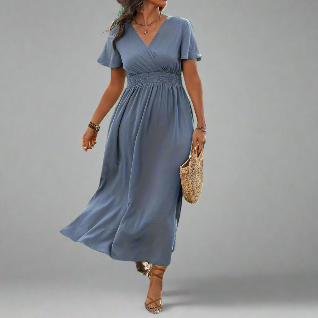 Anna Boho-Kleid aus Premium-Stoff mit elegantem V-Ausschnitt