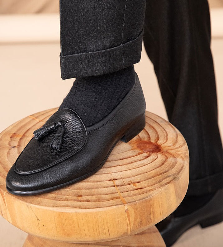 Belgische Loafers aus Leder mit Quaste und Kieselgur