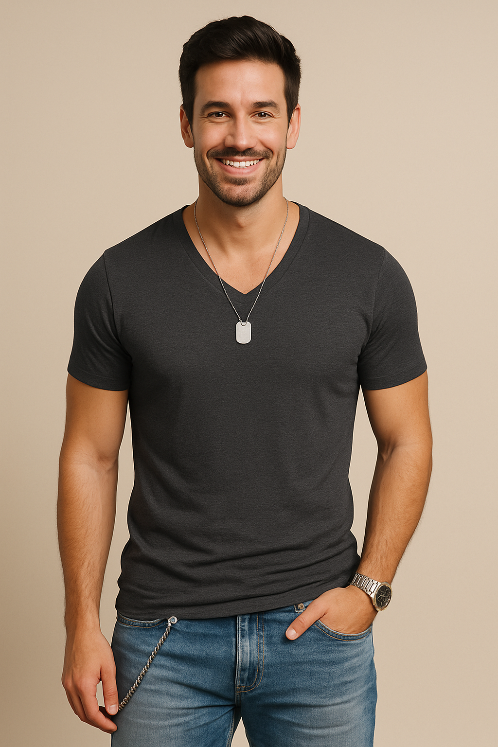 HERBERGER | Herren T-Shirt mit V-Ausschnitt für Sommer und Alltag