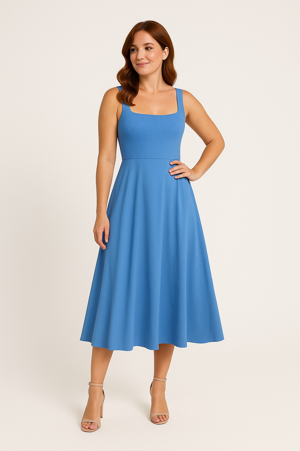 HERBERGER | Sommerliches Damen A-Linien Midikleid mit eckigem Ausschnitt