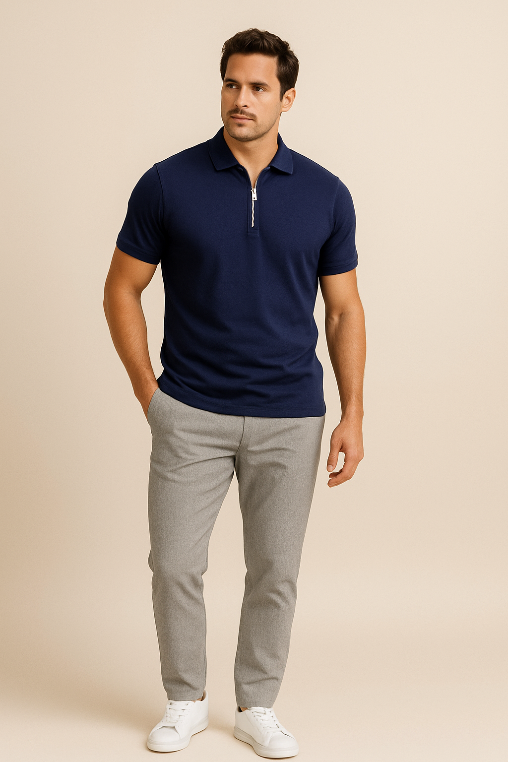 HERBERGER | Herren Sommer Poloshirt mit Reißverschluss und schmaler Passform