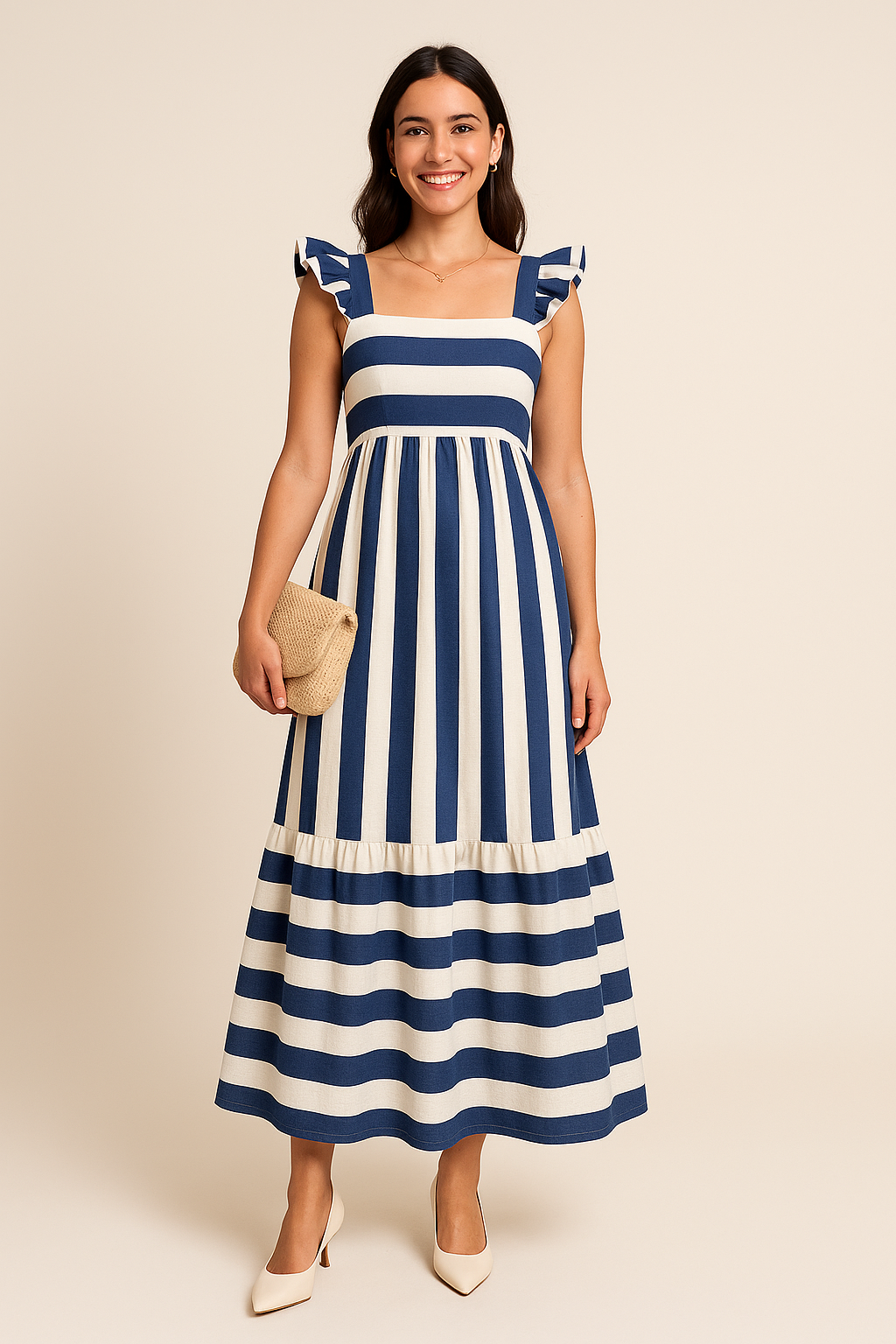 HERBERGER | Sommerliches Damen Maxikleid gestreift mit Volantträgern