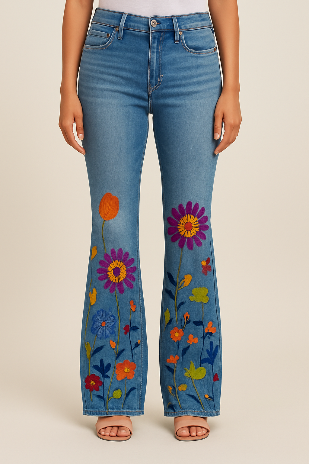 HERBERGER | Damen Jeans mit Blumenmuster und hohem Bund für Arbeit & Freizeit