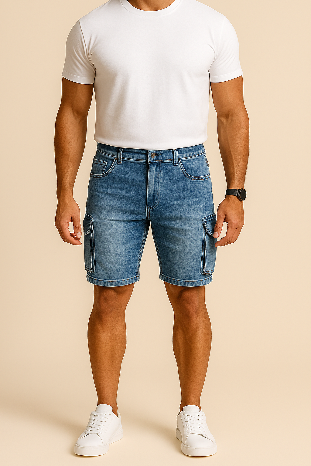 HERBERGER | Herren Denim-Cargo-Shorts in mittlerer Länge