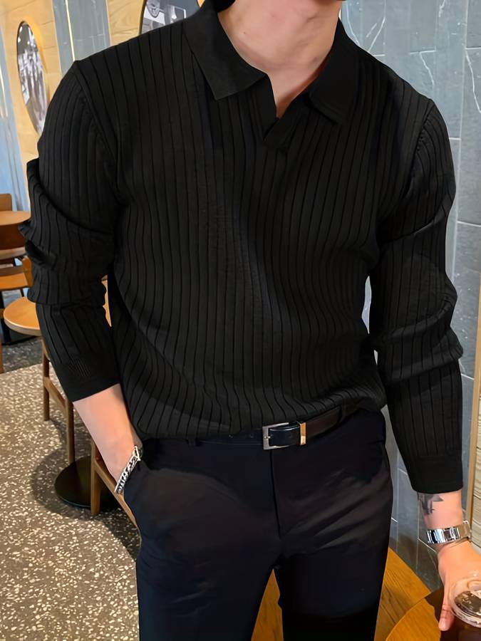 Feinblick Herren Langarm Polo-Shirt