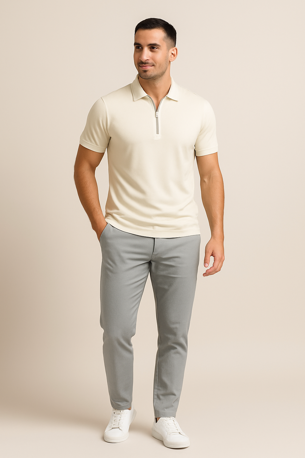 HERBERGER | Herren Sommer Poloshirt mit Reißverschluss und schmaler Passform