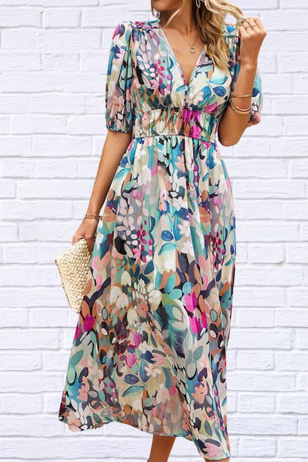 Floraglanz Kurzarmkleid