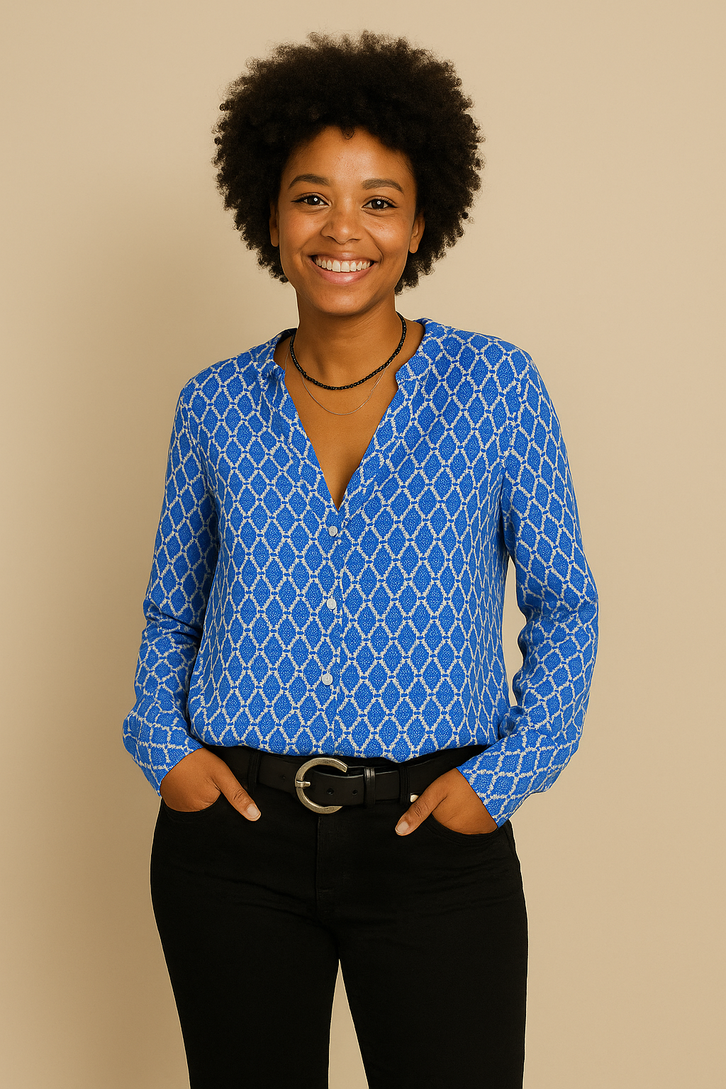 HERBERGER | Damen Bluse mit V-Ausschnitt und klassischem Muster luftig & leicht