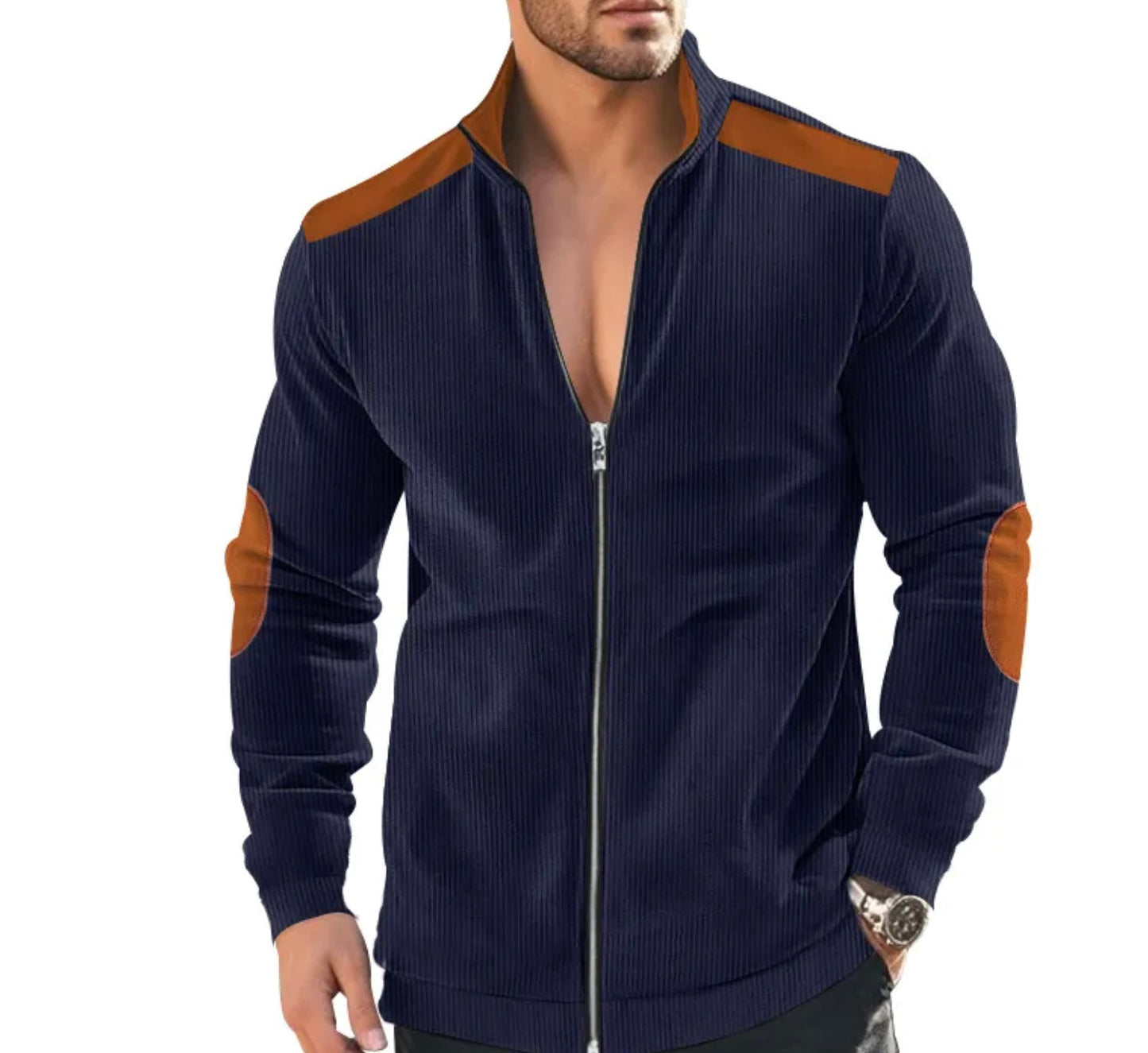 Leo - Corduroy Farbblock Stehkragen Reissverschlussjacke