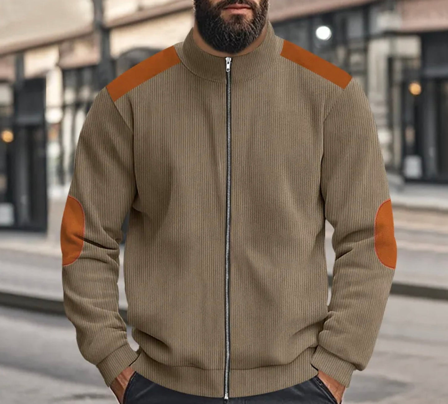 Leo - Corduroy Farbblock Stehkragen Reissverschlussjacke