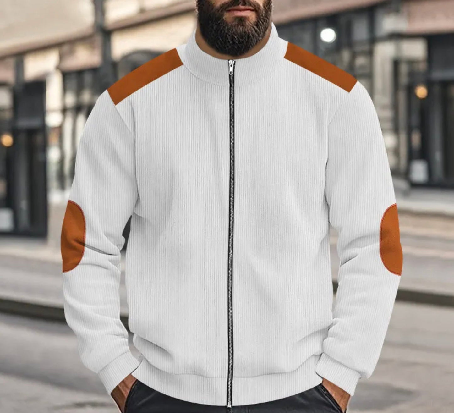 Leo - Corduroy Farbblock Stehkragen Reissverschlussjacke