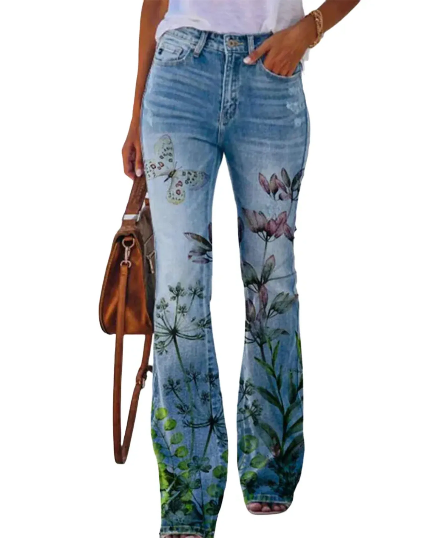 HERBERGER | Damen Jeans mit Blumenmuster und hohem Bund für Arbeit & Freizeit