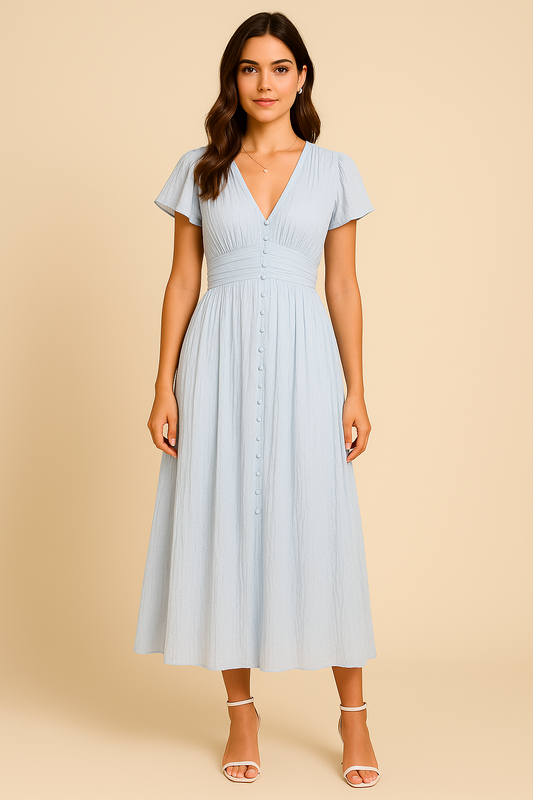 HERBERGER | Damen Maxikleid luftig-leicht mit Knopfleiste und Puffärmeln