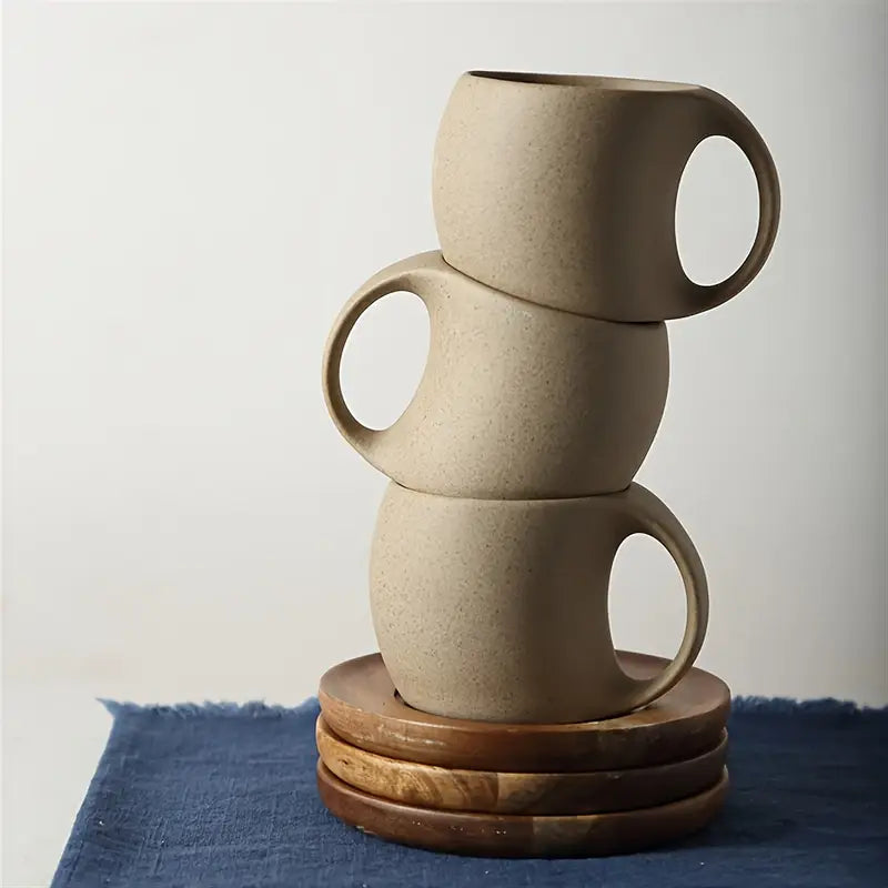 ClayHaven – Keramik Kaffeetasse Mit Holz Untertasse