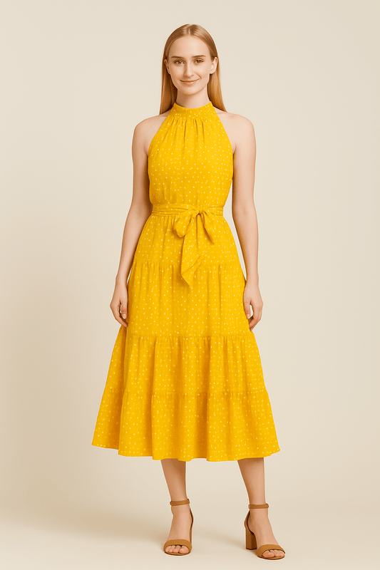 HERBERGER | Festliches, atmungsaktives Damen Maxikleid mit Punktemuster