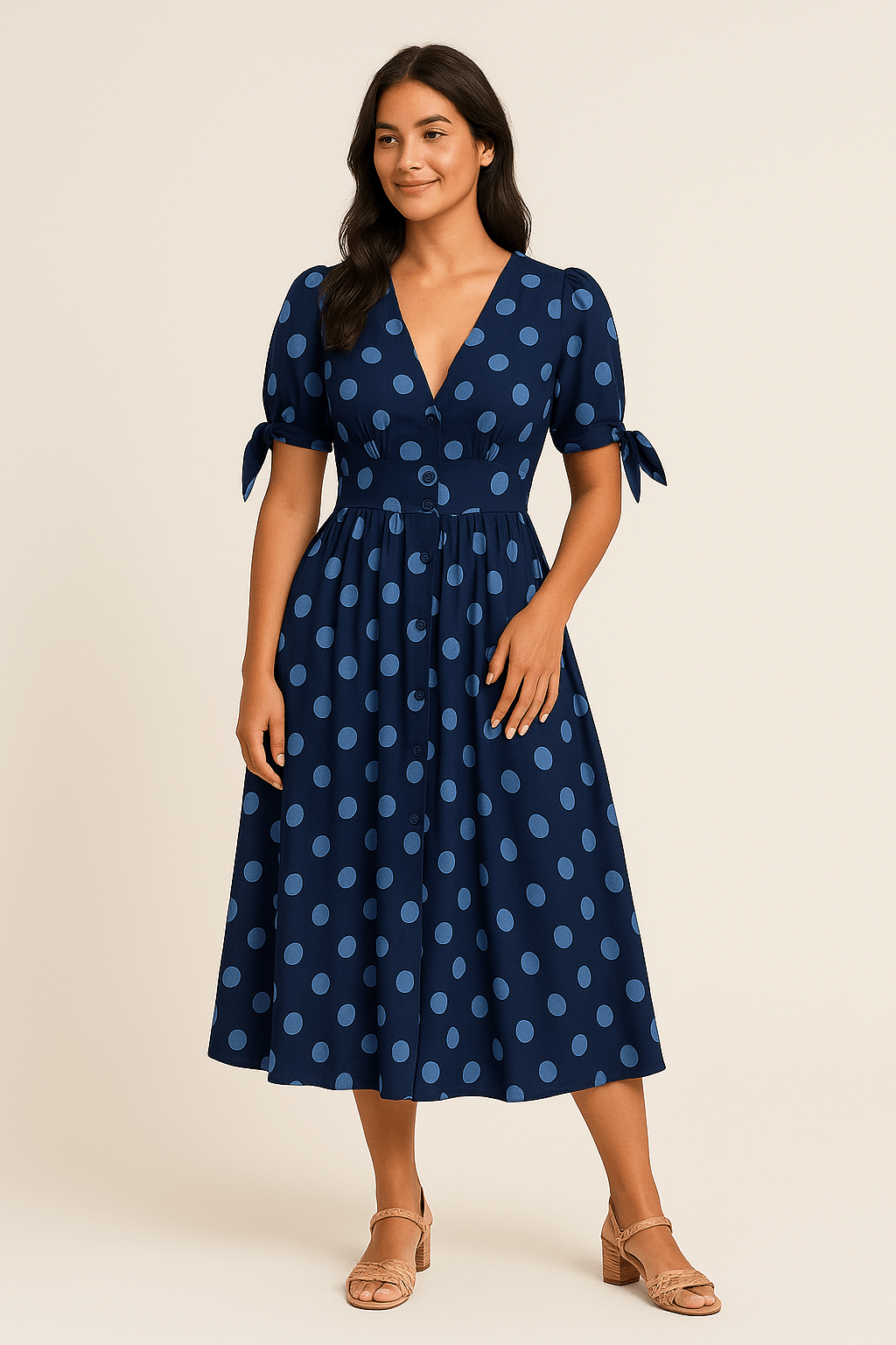 HERBERGER | Damen Midikleid luftig-leicht mit Punkten und Bindegürtel