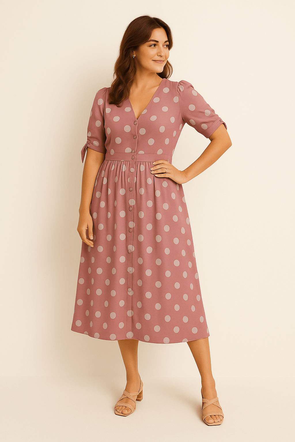 HERBERGER | Damen Midikleid luftig-leicht mit Punkten und Bindegürtel