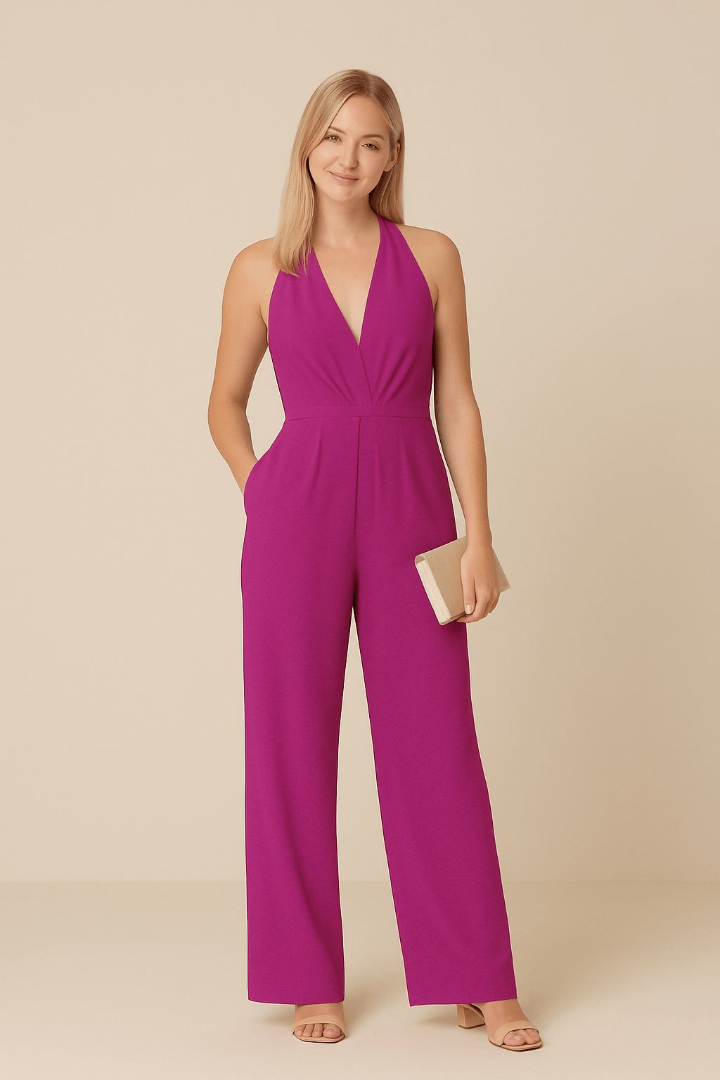 HERBERGER | Damen Jumpsuit ärmellos mit tiefem V-Ausschnitt und weitem Bein