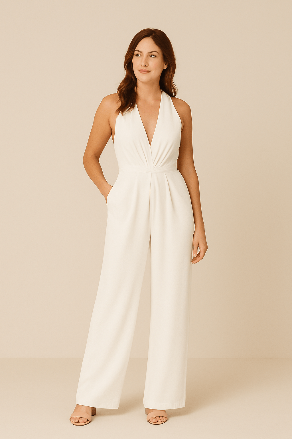 HERBERGER | Damen Jumpsuit ärmellos mit tiefem V-Ausschnitt und weitem Bein