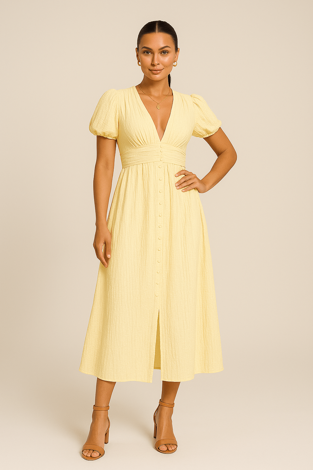 HERBERGER | Damen Maxikleid luftig-leicht mit Knopfleiste und Puffärmeln