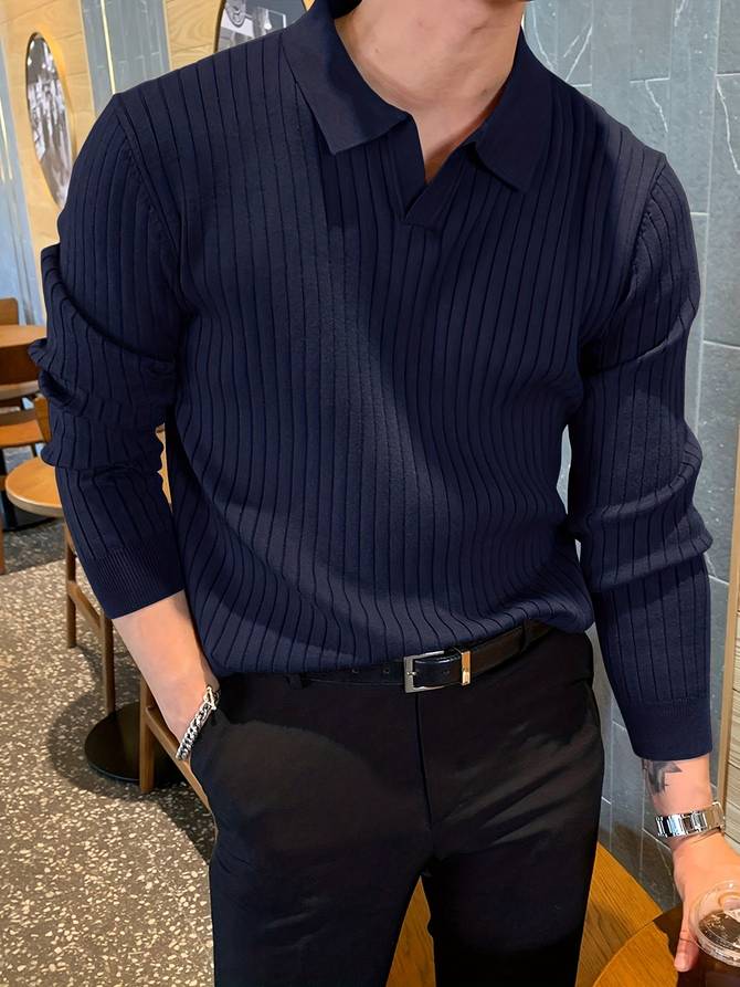 Feinblick Herren Langarm Polo-Shirt