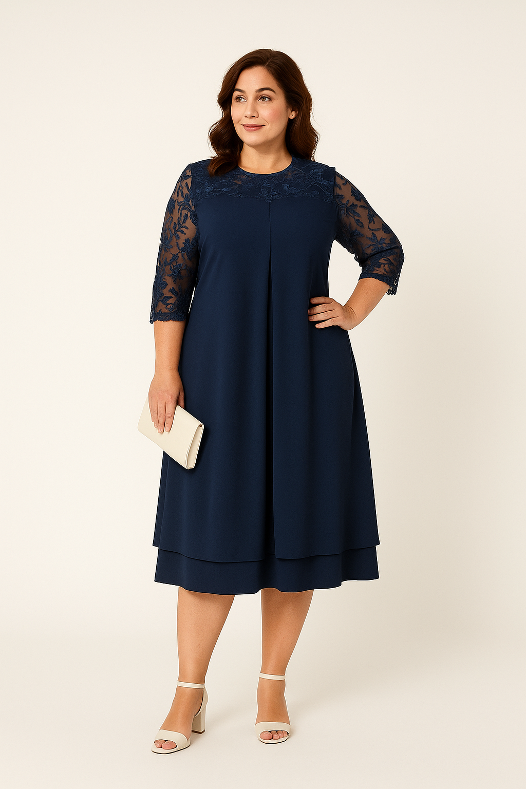 HERBERGER | Festliches Damen A-Linien Kleid in Knielänge mit Halbarm