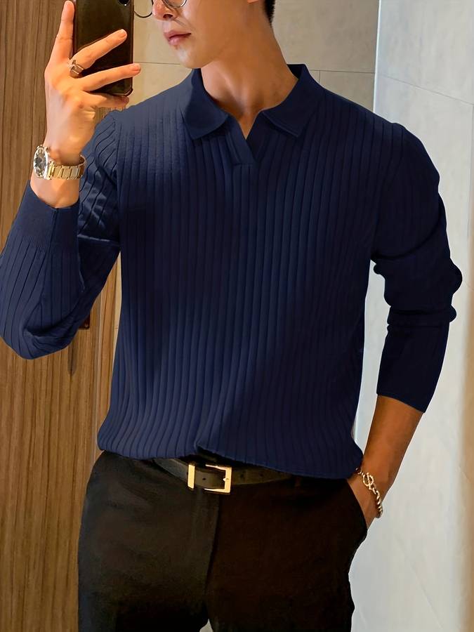 Feinblick Herren Langarm Polo-Shirt