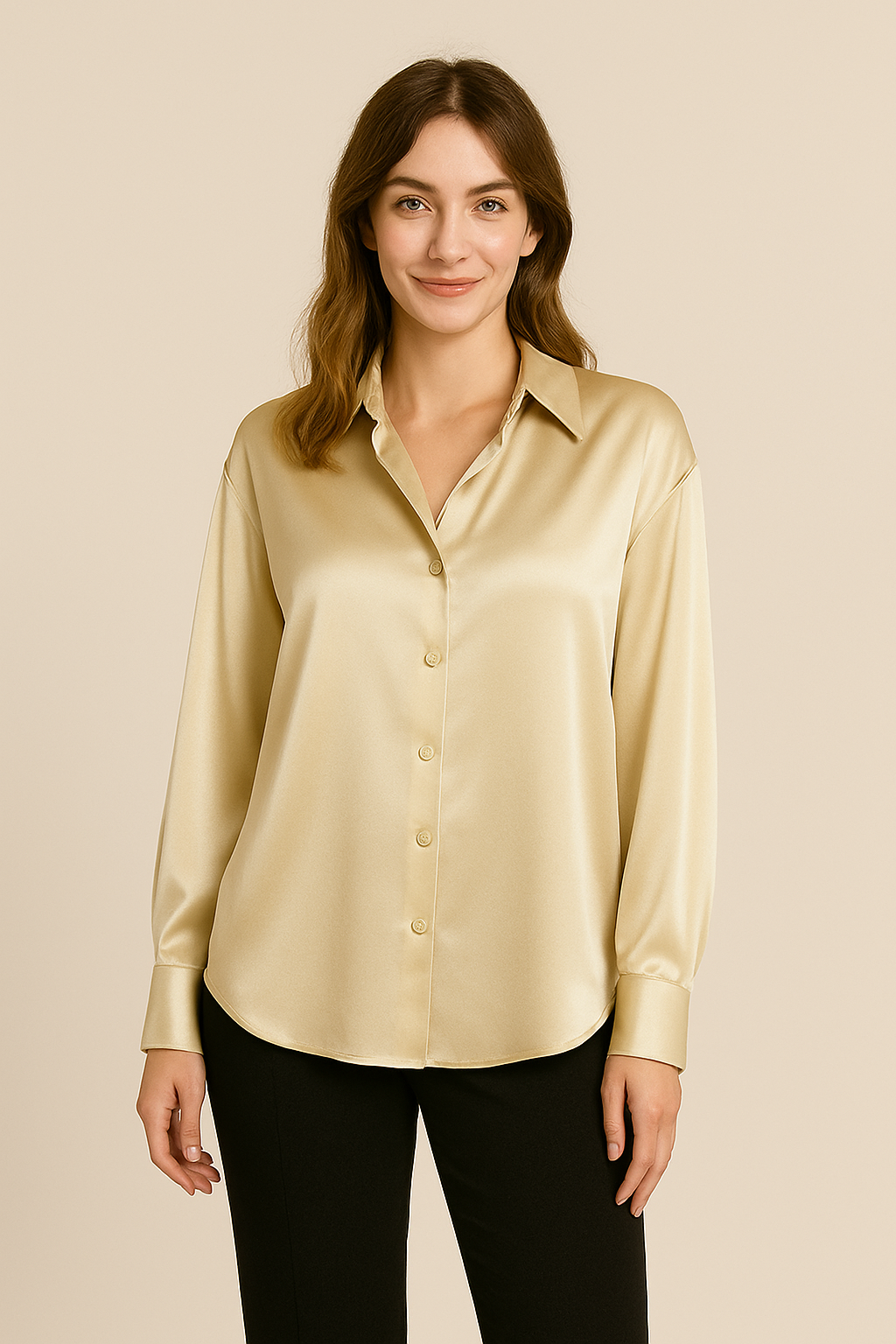 HERBERGER | Festliche Damen Bluse mit seidigem Finish und klassischer Knopfleiste