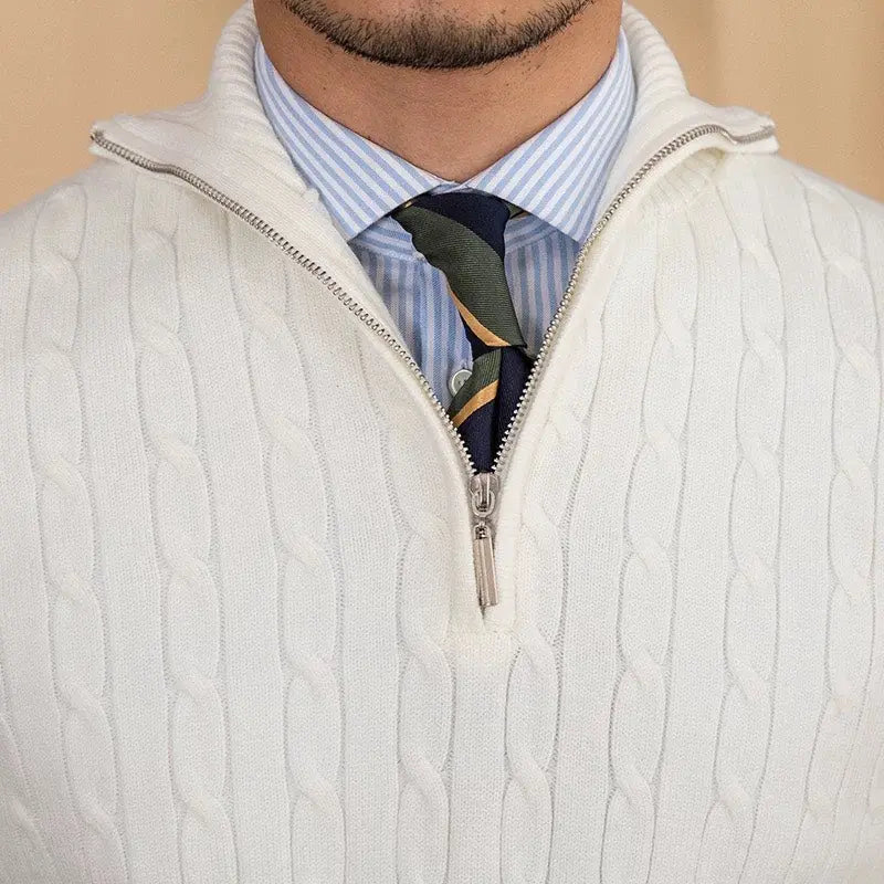 Pullover mit Reissverschluss aus Zopfstrick