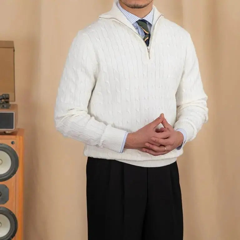 Pullover mit Reissverschluss aus Zopfstrick