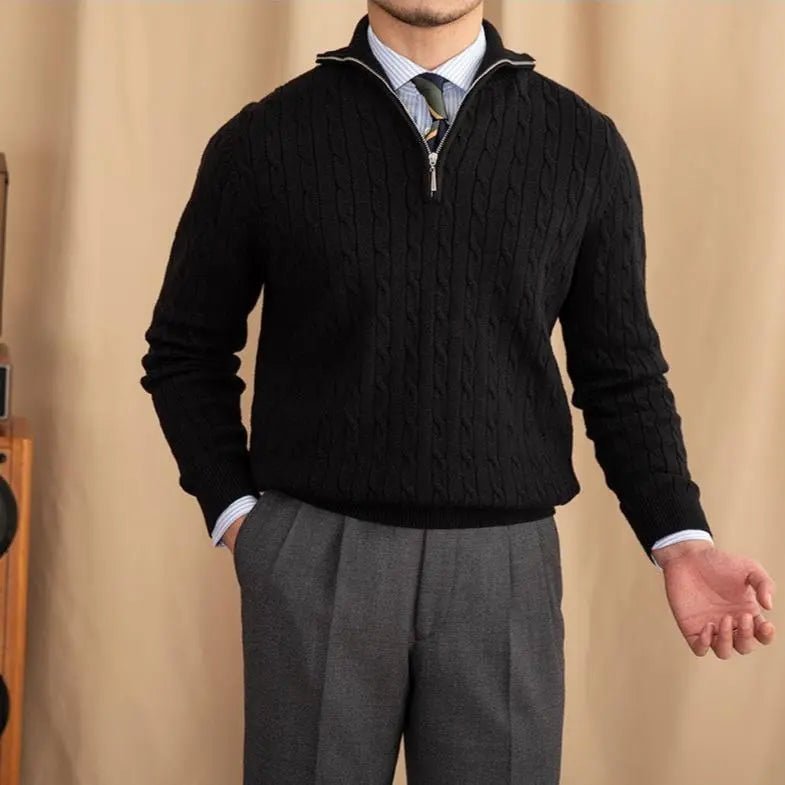 Pullover mit Reissverschluss aus Zopfstrick