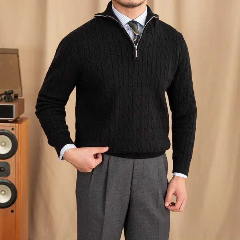 Pullover mit Reissverschluss aus Zopfstrick