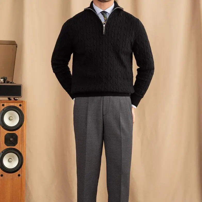 Pullover mit Reissverschluss aus Zopfstrick