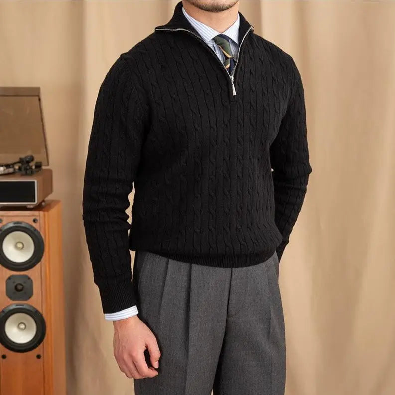 Pullover mit Reissverschluss aus Zopfstrick